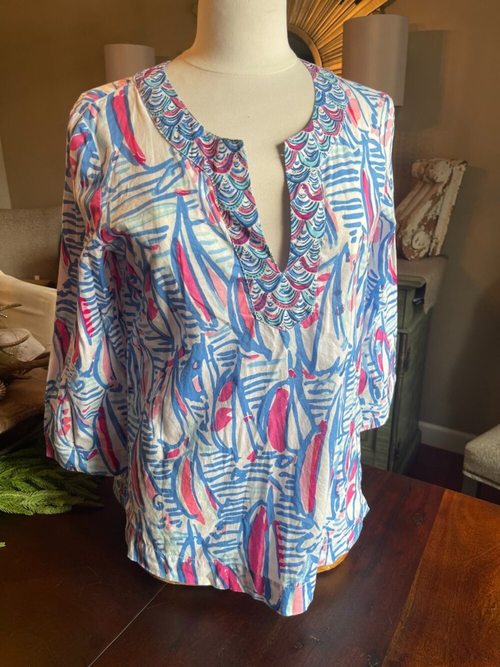 Lilly Pulitzer 3/4 Sleeve 100% Cotton Tunic Sz M